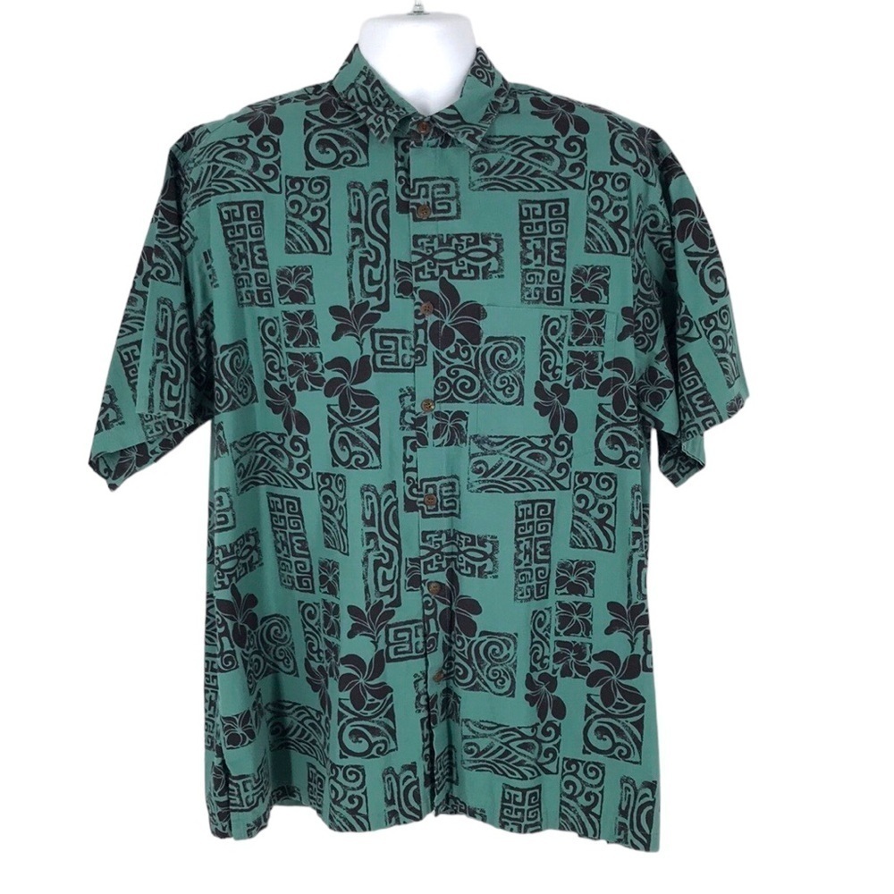 Go Barefoot Vintage Men's Green & black Hawaiian Shirt Size XL